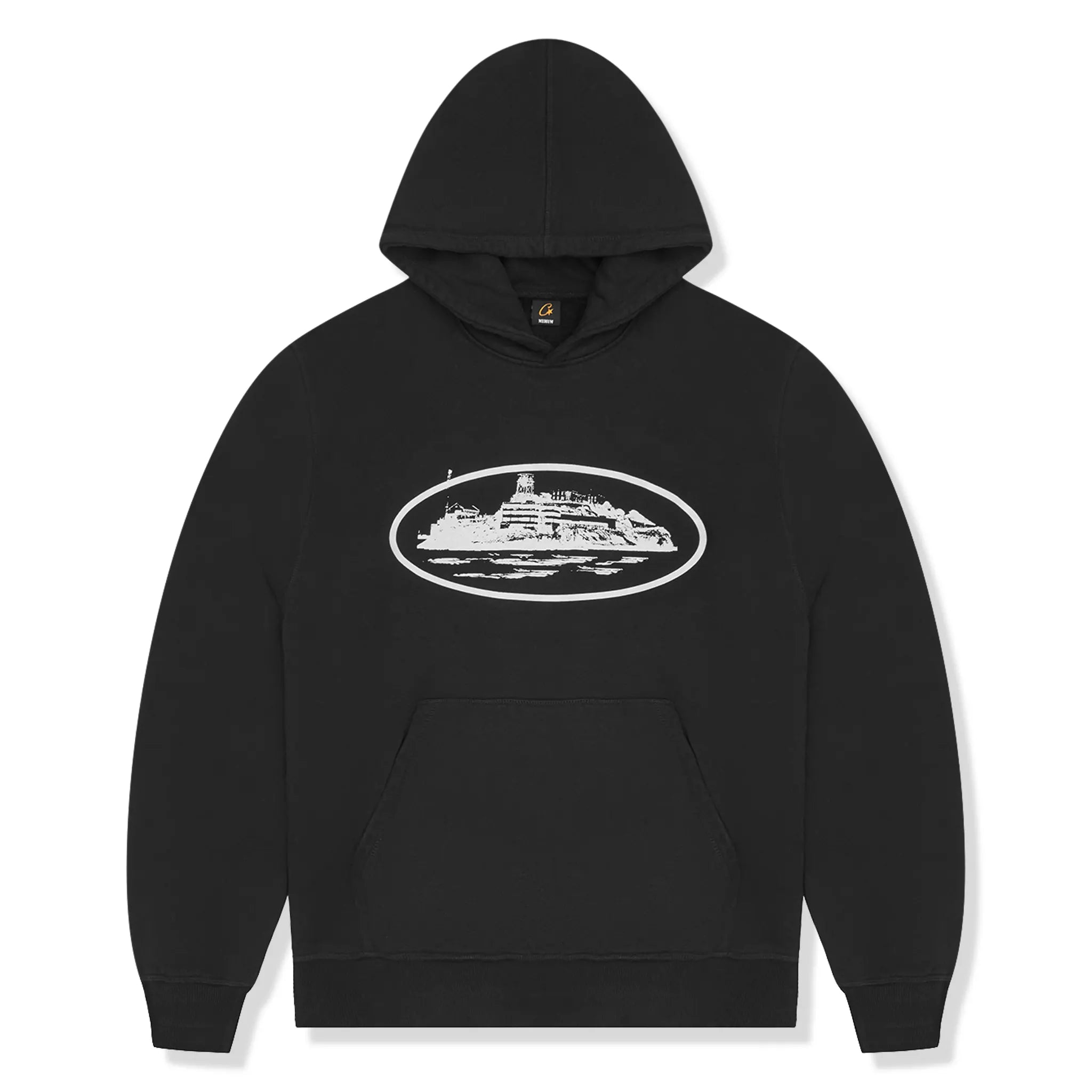 Front View of Corteiz CRTZ Alcatraz Black Hoodie